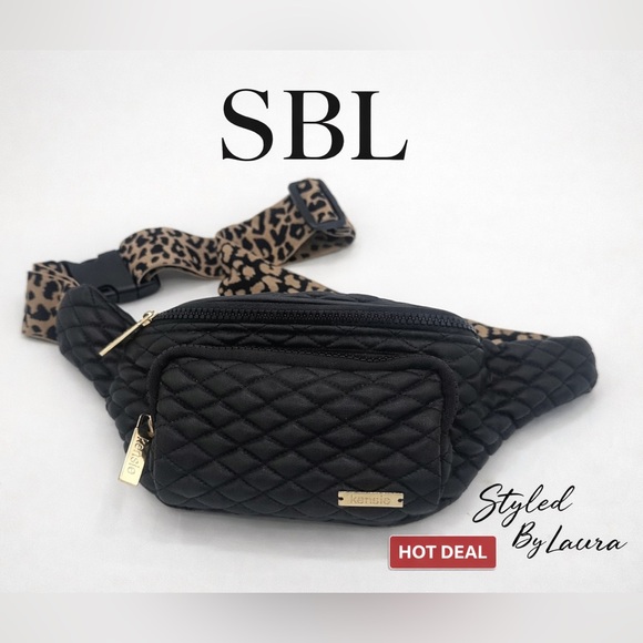Kensie Black Quilted Fanny Pack w/ Leopard Strap – EUC ♥️ - Picture 3 of 17